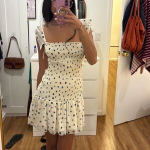 White and Blue Polka Dot Dress Aritzia Wilfred